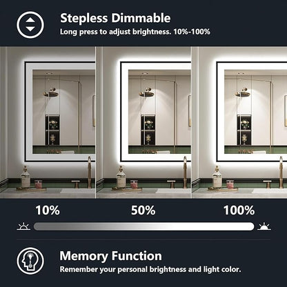 YEELAIT 40x30 Inch LED Bathroom Mirror with Lights (Front Lit and Backlit) Black Framed Lighted Vanity Mirror for Bathroom Wall Dimmable Anti-Fog Memory Tempered Glass Horizontal/Vertical