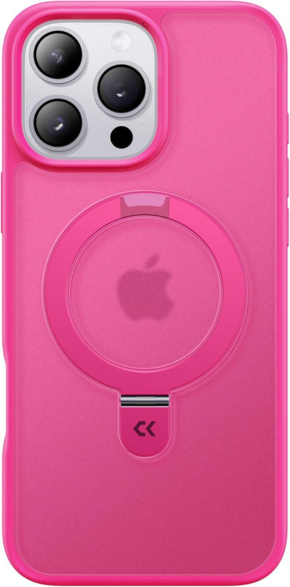 CASEKOO Designed for iPhone 16 Pro Max Case with Magnetic Invisible Stand [Military Drop Protection] [Compatible with MagSafe] Shockproof Slim Translucent Matte Promax Case 6.9 Inch, Hot Pink