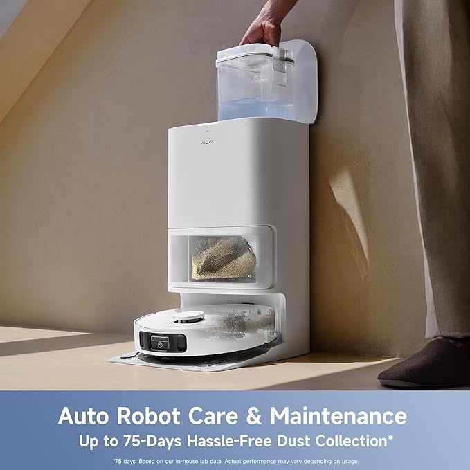 Mova E40 Ultra Robot Vacuum and Mop, 19,000Pa Suction, Extenable & Liftable Mop, All-in-One Station, Auto-Empty, Auto Washing & Hot Air Drying, 360°Obstacle Avoidance, App & Voice Control