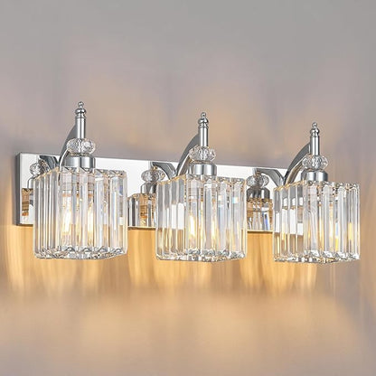 BBLLWJ Modern Bathroom Vanity Light 3-Light Chrome Crystal Light Fixtures Over Mirror for Bathroom Wall Sconce