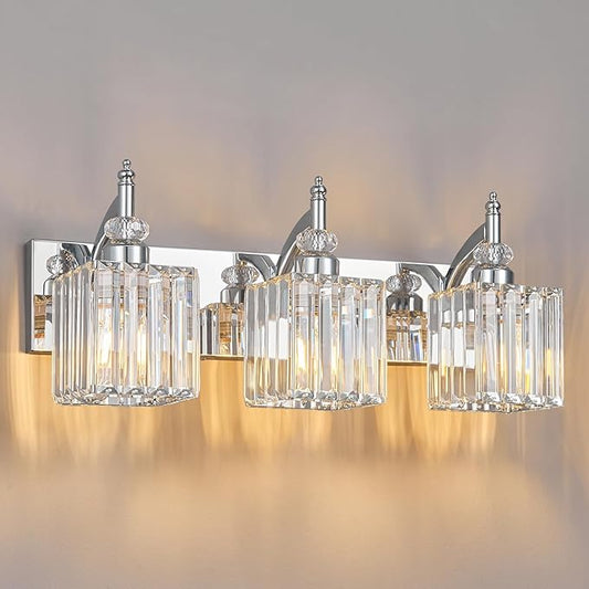 BBLLWJ Modern Bathroom Vanity Light 3-Light Chrome Crystal Light Fixtures Over Mirror for Bathroom Wall Sconce