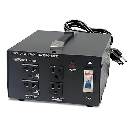 LiteFuze 3000 Watt Japan Voltage Converter Transformer Step Up/Down - 100v to 120v / 120v to 100v Japanese Power Converter - Fully Grounded Cord CE Certified