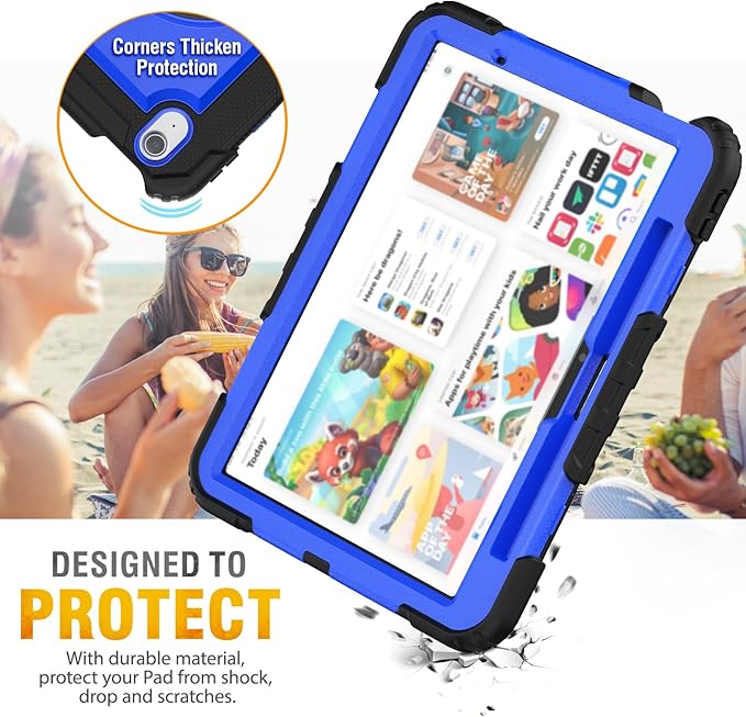HXCASEAC Case for iPad Air 11 inch (2025 M3 / 2024 M2), Shockproof Design with Pencil Holder/Screen Protector/Rotating Hand Strap, Protective Cover for iPad Air 7th/6th Generation - Blue