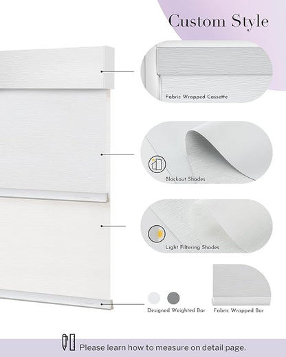 Graywind Motorized Dual Shades Smart Double Blinds Blackout and Light Filtering Blinds in One Set Remote Alexa Google Smart Control Roller Shades, Customized Size (Jacquard White)