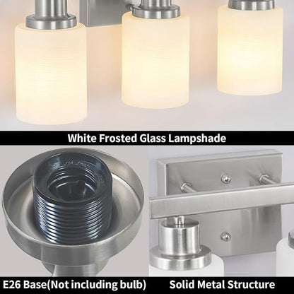 DIKAIDA 3-Light Bathroom Light Fixtures, Nickel Vanity Light, Modern Bathroom Wall Lights Over Mirror, Farmhouse Wall Sconces Lighting for Bedroom Living Room