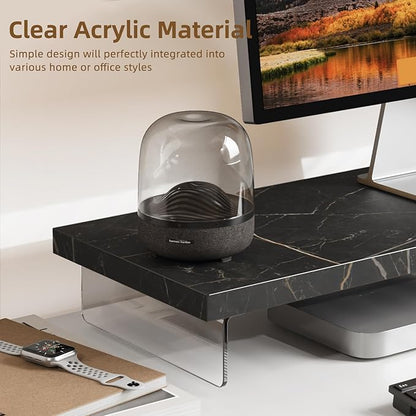 SSWOOD Monitor Stand Riser, Wood & Acrylic Computer Monitor Stand Desk Desktop Organizer Table for Home, Office Workspace, Laptop Riser, Printer, PC & TV Screen Riser