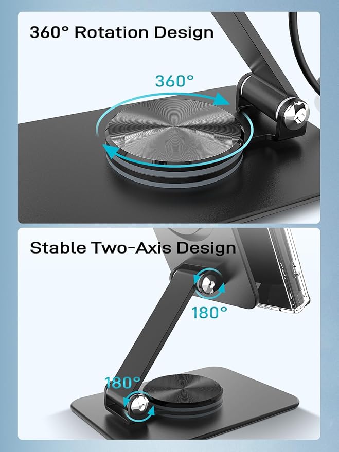 Compatible with MagSafe Charger, 15W MagSafe Charger Stand, 360°Rotation Base Adjustable Foldable Wireless Charger for Samsung Galaxy S25 Ultra/Z Fold7/Flip7/iPhone 16/Pixel 10 Pro/Pixel 10 Pro Fold