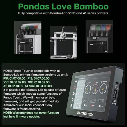 BIGTREETECH Panda Touch for Bambu-Lab P1S, P1P, X1C, X1E, A1, A1 Mini 3D Printers, Support Multi Printers and AMS Management Upgrade Wireless Touch Screen
