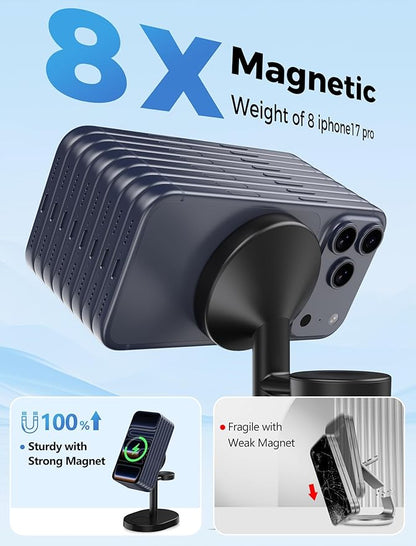 Hevanto 2026 3 in 1 Wireless Charging Station for Apple MagSafe Charger, 15W Fast Magnetic Mag-Safe Charger Stand for iPhone 17 16 15 14 13 12 Apple Watch AirPods Series, Gifts for Men
