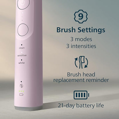Philips Sonicare 6700 Series Electric Toothbrush - Next-Generation Sonicare Technology, Pressure Sensor, 9 Brushing Settings, SmarTimer, 21-Day Runtime, Travel Case, Light Pink, HX7412/04