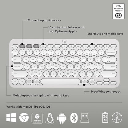 Logitech Pebble 2 Combo, Wireless Keyboard and Mouse, Quiet and Portable, Customizable, Logi Bolt, Bluetooth, Easy-Switch for Windows, macOS, iPadOS, Chrome - Tonal White