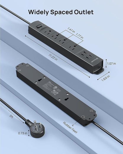 TROND 360° Rotating Plug Surge Protector, Power Strip with USB Ports, 3 USB C and 1 USB A, 1440 Joules, ETL Listed, 1625W, Wall Outlet Extender, 3ft Extension Cord for Home Office Dorm, Black