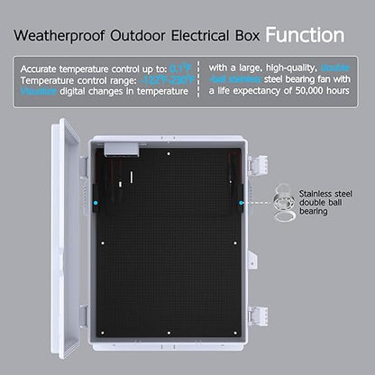 Akwscyby Outdoor Electrical Box, Waterproof Electrical Junction Box IP65 ABS Plastic Enclosure with Fan & Thermostat, Mounting Plate and Hinged Lid (15.7" H x 11" L x 5.9" W)