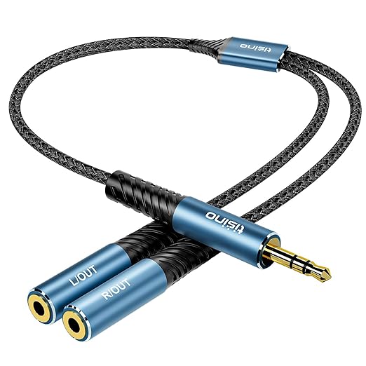 Tisino Headphone Splitter 3.5mm, Aux Splitter 2 Female to 1 Male, 3.5mm TRS Audio Adapter Cable Compatible with PS4/5, Xbox, Nintendo Switch, PC Gaming Headsets, Phone, Tablet, Laptop(0.5m/1.6FT)