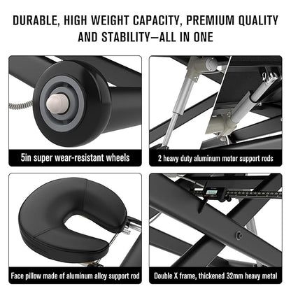 pouseayar Heavy Duty Electric Massage Table, 32" x 75" Black, Electric Lift & Backrest, 2 Motor Adjustable, Supports Up to 1000 lbs