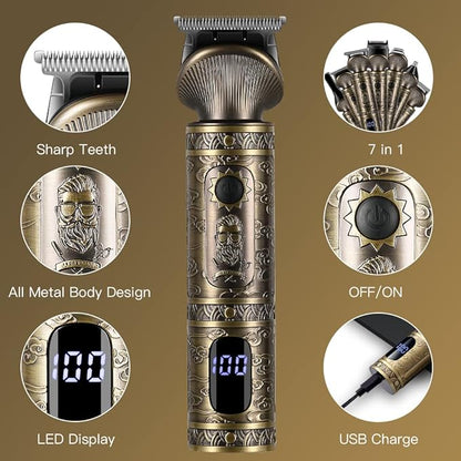 Scttomon Beard Trimmer Kit Professional Hair Clipper Zero Gapped T-Blade Electric Shaver Razor Nose Body Trimmer for Men Cordless Grooming Kit 7 in 1