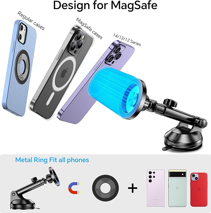 for MagSafe Car Mount【 Windshield + Vent + Dash 】 Magnetic Phone Holder for Car Phone Holder Mount Cell Phone Holders for Your Car Truck Suction Car Phone Mount for iPhone 16 Pro Max 15 14 13 12 Plus