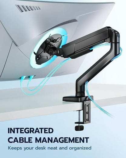 ARES WING Heavy Duty Single Monitor Arm - Fully Adjustable Monitor Mount for 40 34 32 27 Inch Ultrawide Screens Up to 26.4 lbs with Clamp/Grommet Desk Mount, 75/100 Vesa Mount, Black