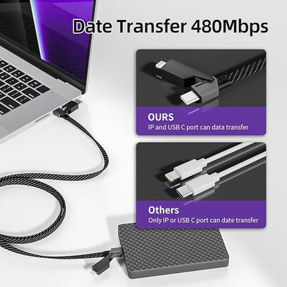 Firsting 4 in 1 Charging Cable 65W, USB C Cable Fast Charger Cord with E-Mark Chip, USB A/C to C/Lightning Cable, Multi iPhone Charger Cord for iPhone16/15/14/13 Series/Phones/Pads and Laptop