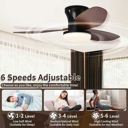 Glowall Small Ceiling Fan with Lights and Remote, 32" Flush Mount, Small Quiet, DC Motor, Reversible Blades, 6 Wind Speeds, Dimmable LED, Adjustable Color Temperature, Timer
