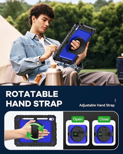 Cantis Case for iPad 11-inch (A16) 2025/ iPad 10th Generation 2022 (10.9 inch) with Screen Protector, iPad 11th Case with 360 Degree Rotating Stand/Shoulder Strap/Pencil Holder, Black+Dark Blue
