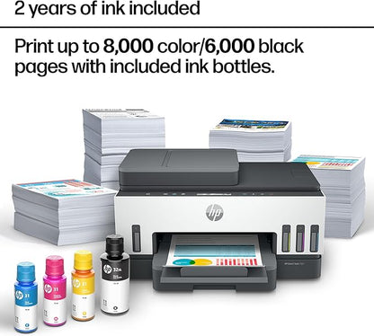 HP Smart Tank 7301 Wireless All-in-One Ink Tank Printer, Scanner, Copier with 2 Years of Ink Included, Best-for-Home Office, Cartridge-Free Refillable, AI-Enabled (28B70A)