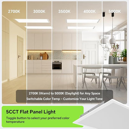 6Pack 2x2 LED Light Flat Panel,40/35/30/25/20W,5 Color Temps 2.7K/3K/3.5K/4K/5K,Dimmable (0-10V) Recessed Drop Ceiling Lights,5200 LM Fixture Flush Mount Ceiling for Office Kitchen Garage ETL Listed