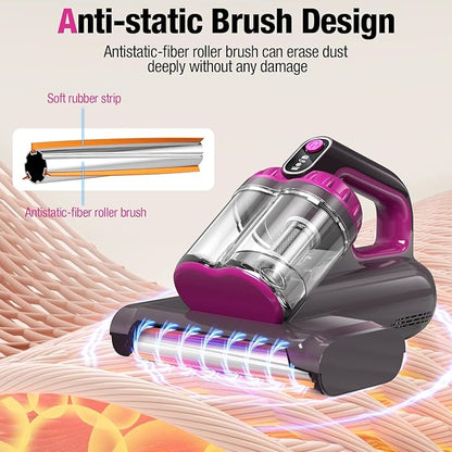 BYHUME Mattress Vacuum Cleaner, 17Kpa 650W Bed Vacuum Cleaner, 273nm UV-C Light & Ultrasonic 145°F Heating, 80000 RPM/Min Brushroll Rotation, Wide Suction Port for Pillows Cribs Sofa, Black Corded