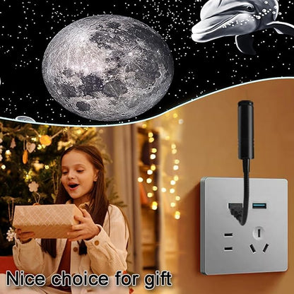 USB Power Moon Projector Night Light with Dolphins and Whales Flying Around,Angle Bendable and Image Clearness Adjustable Moon Atmosphere Projector, Christmas Birthday Gift