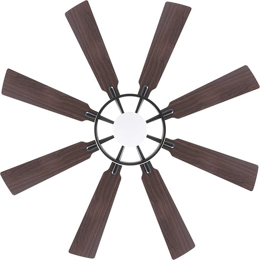 ELEHINSER 60 Inch Ceiling Fan with Lights and Remote Control, 8 Plywood Blades, 6-Speed Noiseless Reversible DC Motor, 3CCT, Windmill Ceiling fan for Kitchen Bedroom Living Room, Black and Walnut