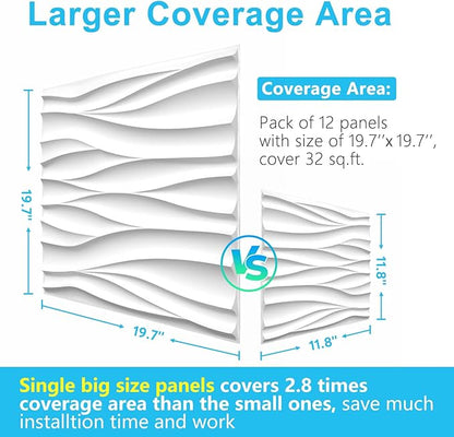 STICKGOO Wave Wall Panels for Interior Wall Decor, White 3D Wall Panels Accent Wall, Paintable 3D Wall Decor Covering Panels for Living Room Bedroom, Pack of 12 Tiles