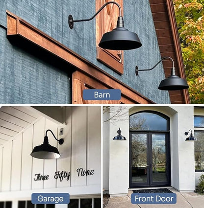 Steel Lighting Co. Large Outdoor Barn Light | Gooseneck Light Fixture | Made in America from 18-Gauge Steel | 20" Dome | 23" Gooseneck Matte Black Exterior/White Interior