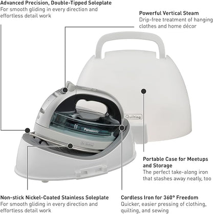 Panasonic NI-QL1100L Cordless Steam/Dry Iron, 1500W Wide Stainless Steel Plate, Silver/Light Blue