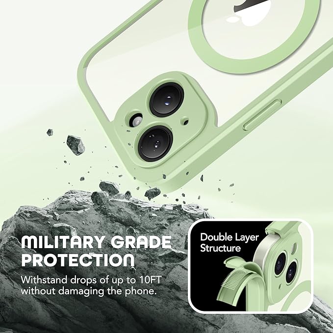 Magnetic for iPhone 15 Plus Case, Compatible with MagSafe, Built-in Privacy Screen Protector and Camera Protection, Anti Spy Full Body Dustproof Shockproof Hard Phone Case 6.7", Mint Green
