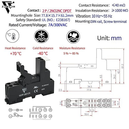 6 Pcs 8Amp Mini Relay Switch 110V 120V AC with Test Button DPDT 2NO 2NC Socket Base with Indicator LED Light UL Certification