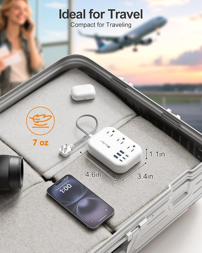Beeiker Short Extension Cord 1 Ft- 6 USB(3 USB C) Travel Power Strip with 24W USB Charging Station and 3 Outlets, 1Ft Small Flat Plug Extension Cord Surge Protector for Travel Home College Dorm 1625W