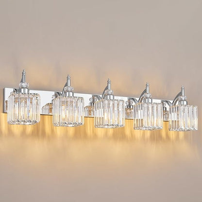 BBLLWJ Crystal Vanity Lights Chrome 5 Light Bathroom Light Fixtures Over Mirror Modern Vanity Light for Bathroom