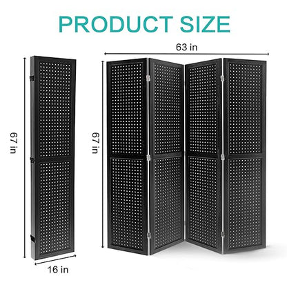 Babion 4 Panel Pegboard Display, Peg Board Room Divider Freestanding Folding Privacy Screens Display Stand for Craft Shows (Black)
