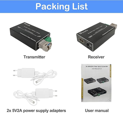 Hereta 4K HDMI Optical Video Extender 10.2Gbps Mini HD Fiber Converter with RS232 and Audio Extension of Distances Up to 20km Over Single-Mode Single Fiber SFP Optical Transceiver