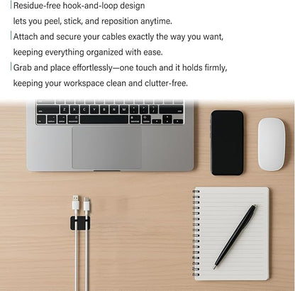 Under Desk Cable Management, Adjustable Hook and Loop Cord Ties, Reusable Wire Organizer, Low-Profile Cable Hider for Cord Management System (20)