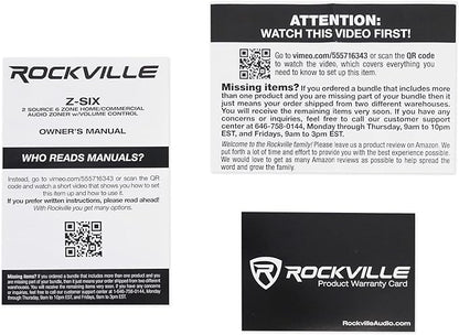 Rockville Z-SIX 300W 6-Zone Audio Zoner 8-Ohm, Multi-Room Control, Dual Source Inputs, Volume Control, for Home and Commercial Audio Systems