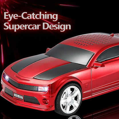 WSTER Sports Car Model Bluetooth Speaker with Stereo Sound, TWS Pairing, LED Party Lights, USB/TF Playback, Movable Wheels, Unique Retro Car Gifts (RED)