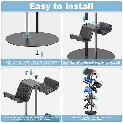 Kytok Gamer Gifts, Headset Stand 5 Tiers with Cable Organizer, Controller Stand Compatible with PS5/Xbox/Nintendo Switch/PS Portal/PS4, Headset Holder & Controller Holder for 10 Packs Controller