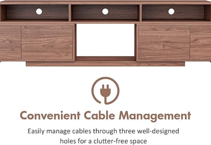 Extendable TV Stand for 65-100 Inches TVs - Walnut Entertainment Console with 2 Cabinets, 3 Open Compartments & 1 Adjustable Shelf, Cable Management, Adjustable Length 63''-94.5'' (Walnut, 63"-94.5")