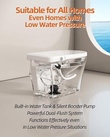 Luoware Smart Toilet with Bidet Built in, Luxury One Piece Elongated Bidet Toilet with Auto Close & Flush, Foot Sensor to Open/Close/Flush, Heated Seat, Massage Wash, Night Light, Remote Control