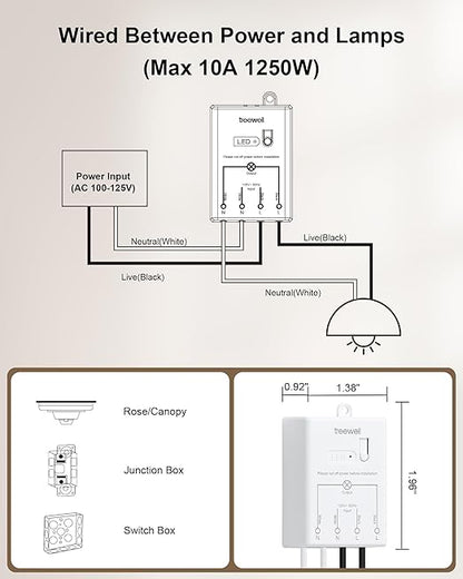 TREEWELL Wireless Light Switch and Receiver Kit, Decorator Rocker Wall Switch, 200FT Long Range RF Remote Control, No in-Wall Wiring Required, Programmable & Expandable for Ceiling Light, Fans, Lamps