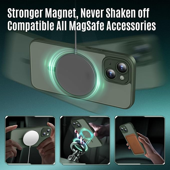 Designed for iPhone 14 Case, Compatible with MagSafe, with Privacy Screen Protectors X2, [Camera Protection] [15FT Military Drop Protection] Shockproof Phone Case, 6.1", Alpine Green