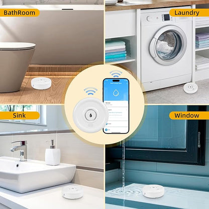 Douevo 5 Pack WiFi Water Leak Sensor, 100 dB Water Alarm Leak Detector, for Home, Basement, Bathroom, Kitchen(5 Pack)