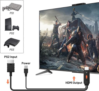 Azduou PS2 to HDMI Adapter HD-Link Cable for PS1 Support 4:3/16:9 Switch, Converter PS3 Video Signal to HDMI Signal with S-Video Singal（Support PS1，PS2，PS3） 3 in 1