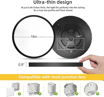 RLEDPZTX Led Flush Mount Ceiling Light,16 Inch 32w 3480lm,3000k/4000k/6000k 3CCT Selectable, Round Modern Flat Panel Super Slim Led Ceiling Light,for Living Dining Kitchen Bedroom Room (1Pack-Black)